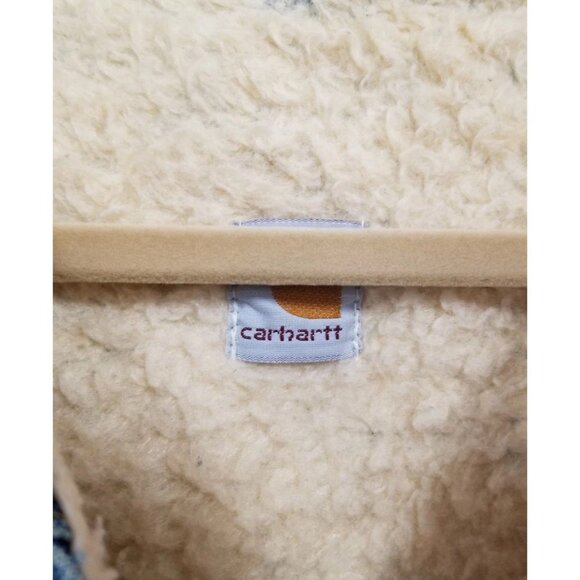 Carhartt Sherpa Lined Denim Jean Snap Vest Vtg 1980s Western Winter Layering XL - Picture 7 of 9